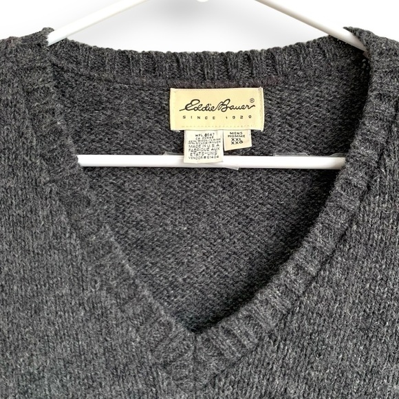 Vintage Eddie Bauer Wool Sweater XXL 90s Fair Isle V Neck Grandpa Pullover - Picture 6 of 12
